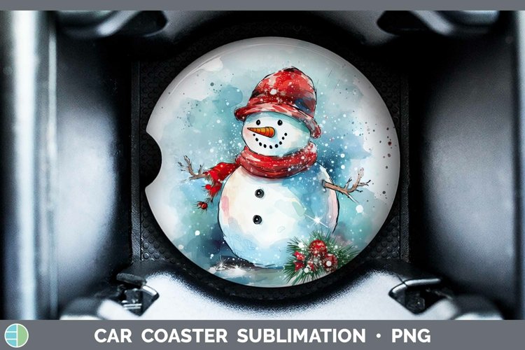 Watercolor Christmas Snowman Car Coaster Sublimation Coaster