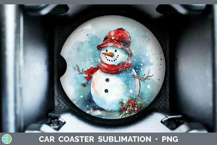 Watercolor Christmas Snowman Car Coaster Sublimation Coaster