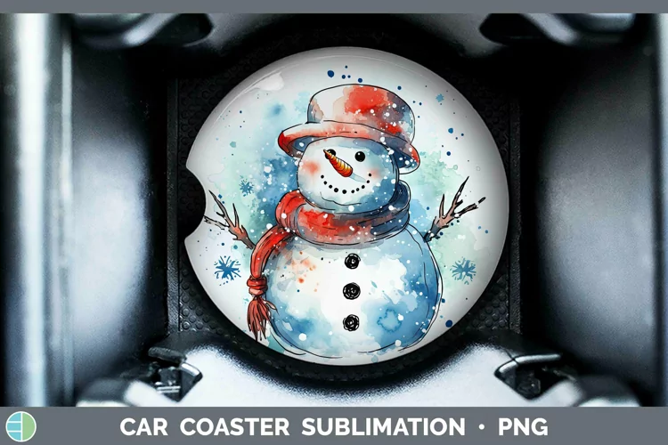 Watercolor Christmas Snowman Car Coaster Sublimation Coaster