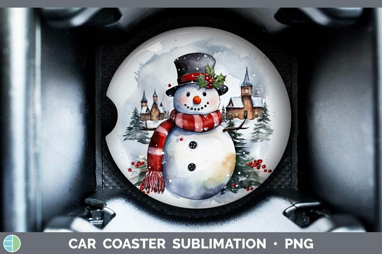 Watercolor Christmas Snowman Car Coaster Sublimation Coaster