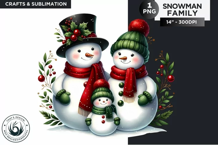 Christmas Snowman Family PNG Clipart sublimation design