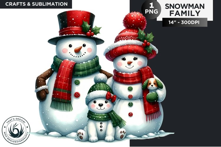 Christmas Snowman Family PNG Clipart sublimation design example image 1