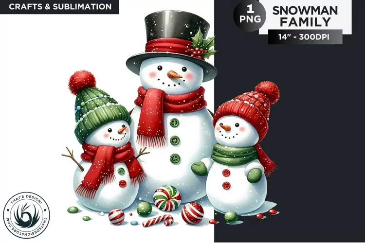 Christmas Snowman Family PNG Clipart sublimation design
