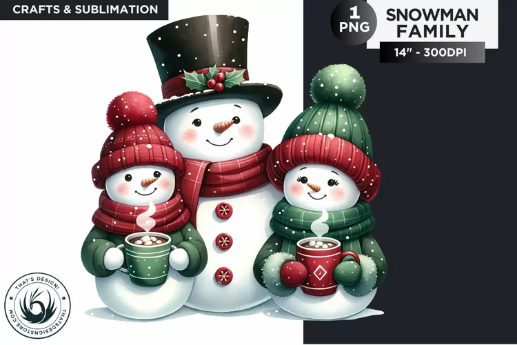 Christmas Snowman Family PNG Clipart sublimation design