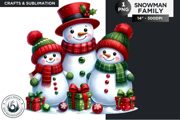 Christmas Snowman Family PNG Clipart sublimation design example image 1