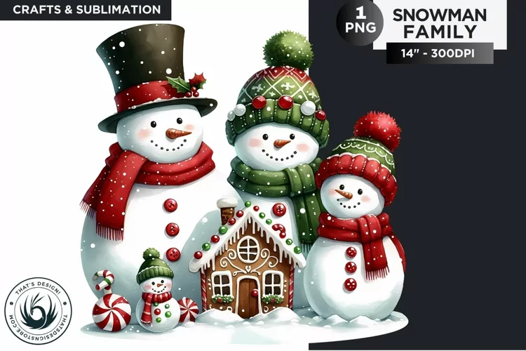 Christmas Snowman Family PNG Clipart sublimation design
