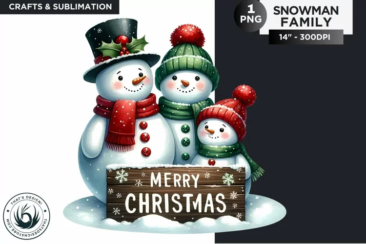 Christmas Snowman Family PNG Clipart sublimation design