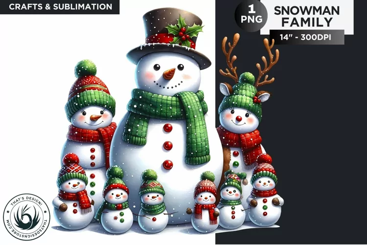 Christmas Snowman Family PNG Clipart sublimation design