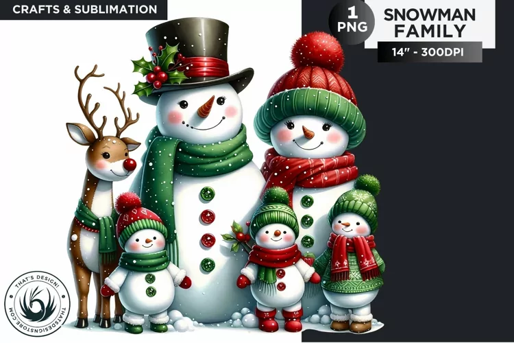 Christmas Snowman Family PNG Clipart sublimation design
