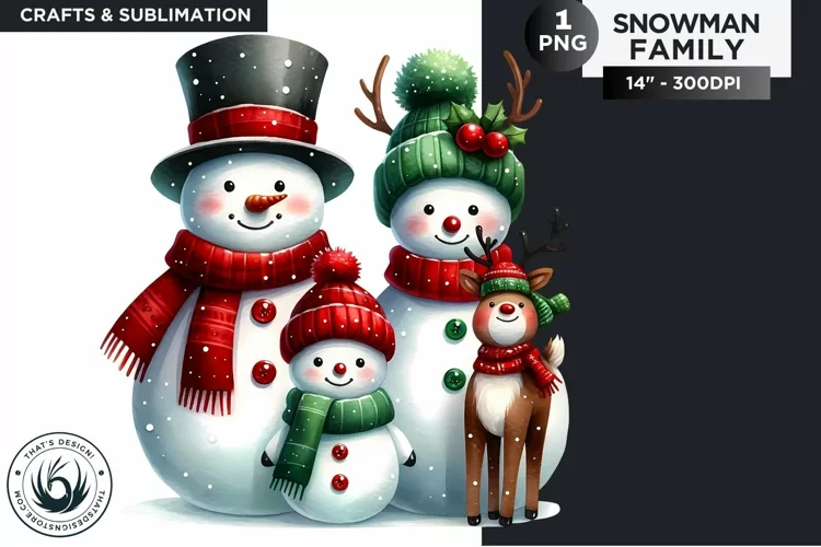 Christmas Snowman Family PNG Clipart sublimation design