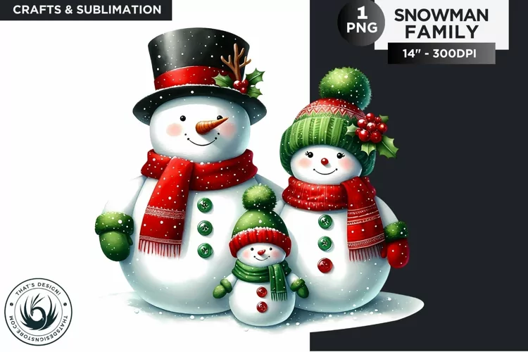 Christmas Snowman Family PNG Clipart sublimation design