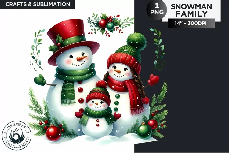 Christmas Snowman Family PNG Clipart sublimation design