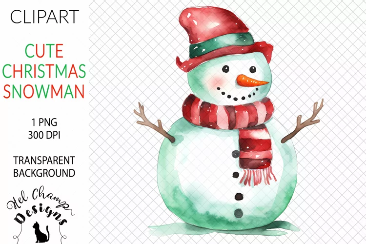 Watercolor Christmas Snowman #3 | Clipart | Sublimation