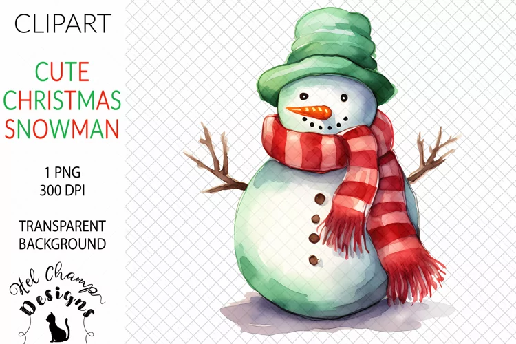 Watercolor Christmas Snowman #2 | Clipart | Sublimation
