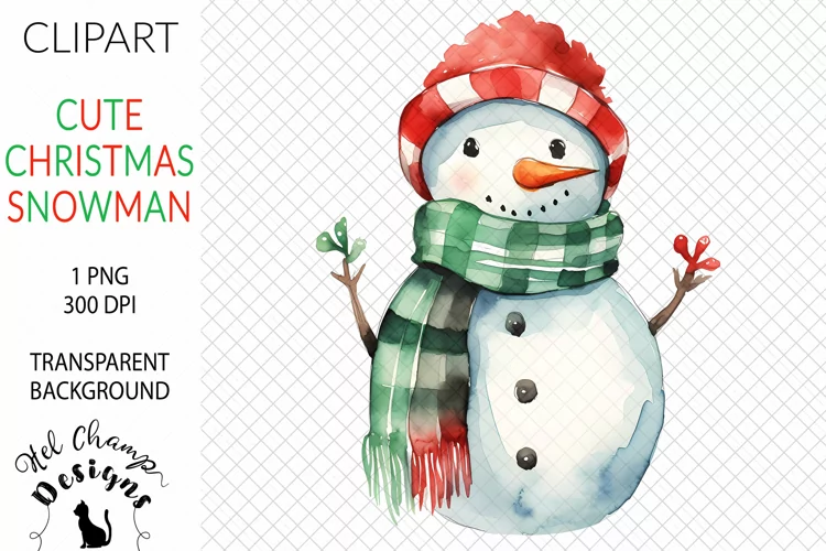Watercolor Christmas Snowman #1 | Clipart | Sublimation