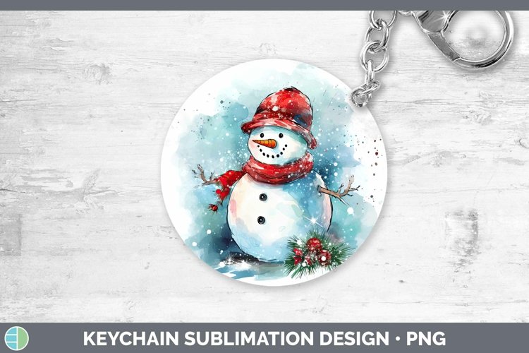 Watercolor Christmas Snowman Keychain Sublimation Keyring De