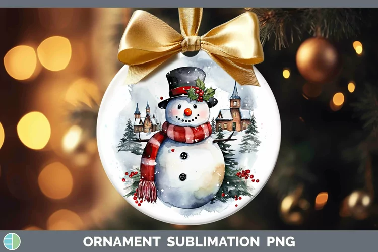 Watercolor Christmas Snowman Ornament Sublimation Bauble Des