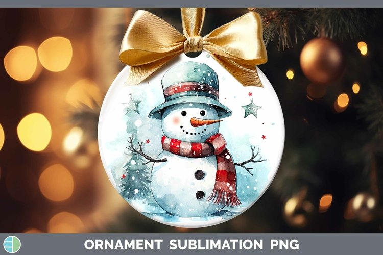 Watercolor Christmas Snowman Ornament Sublimation Bauble Des