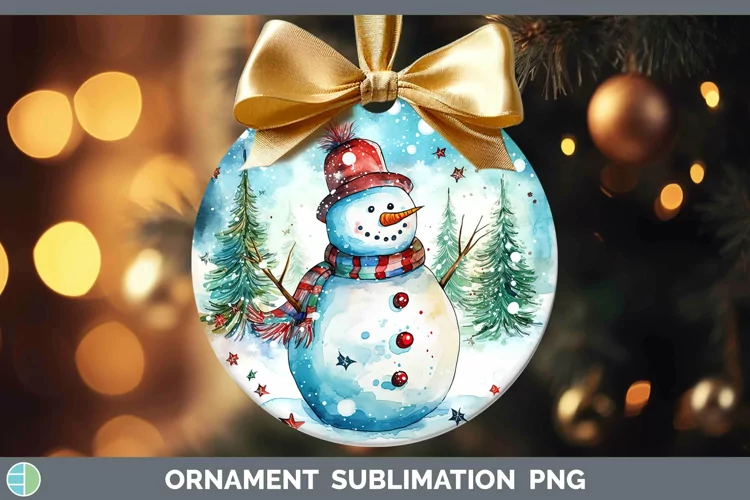 Watercolor Christmas Snowman Ornament Sublimation Bauble Des