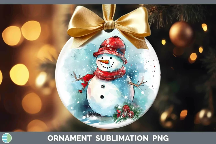 Watercolor Christmas Snowman Ornament Sublimation Bauble Des