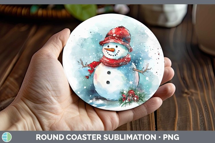 Watercolor Christmas Snowman Round Coaster Sublimation Coast