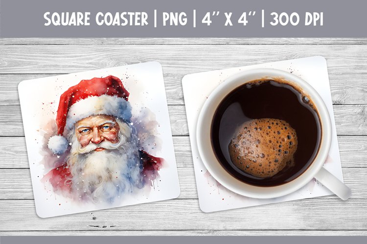 Watercolor Christmas Square Coaster Sublimation Design Santa
