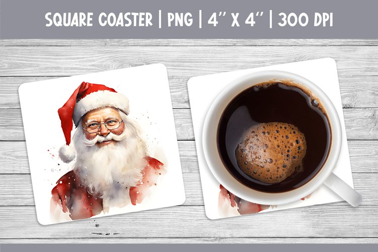 Watercolor Christmas Square Coaster Sublimation Design Santa