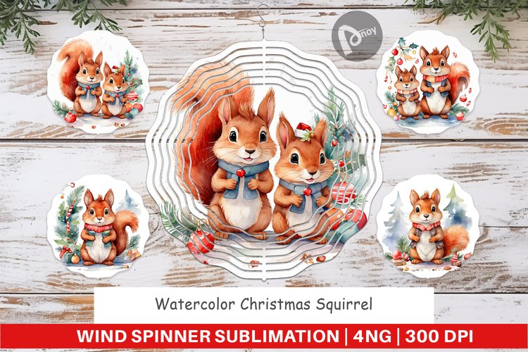 Wind Spinner Watercolor Christmas Squirrel