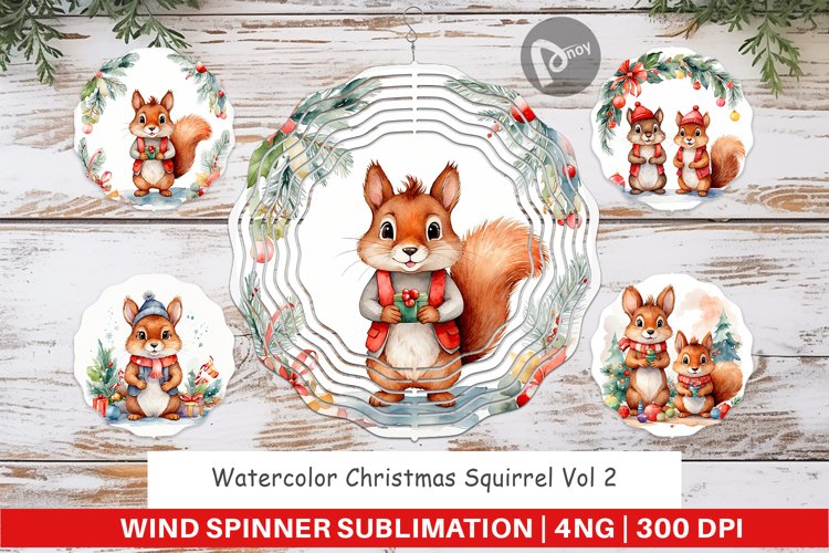 Wind Spinner Watercolor Christmas Squirrel