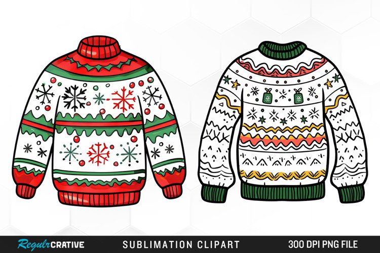 Watercolor Christmas Sweater Art Clipart example image 1