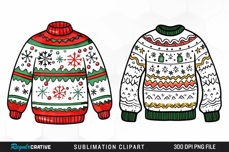 Watercolor Christmas Sweater Art Clipart