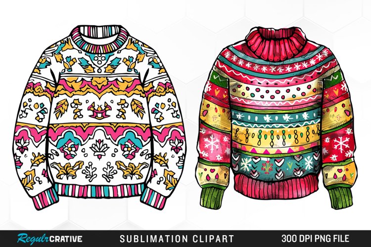 Watercolor Christmas Sweater Art Clipart example image 1