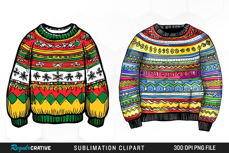 Watercolor Christmas Sweater PNG Set Clipart example image 1