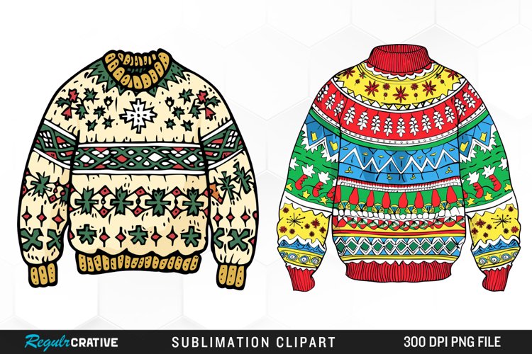 Watercolor Christmas Sweater PNG Set Clipart example image 1