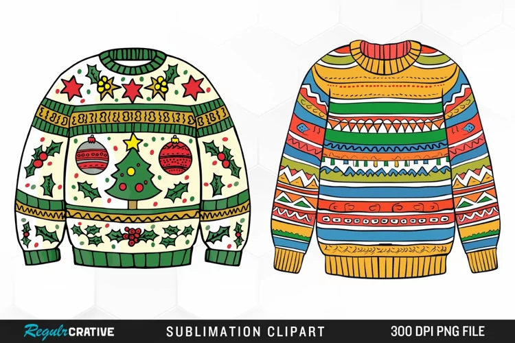 Watercolor Christmas Sweater Art Clipart
