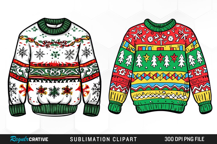 Watercolor Christmas Sweater PNG Set Clipart example image 1