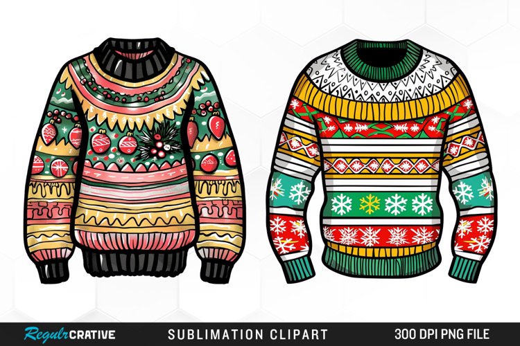 Watercolor Christmas Sweater Art Clipart example image 1