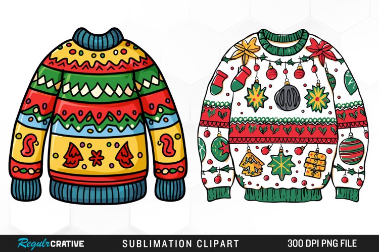 Watercolor Christmas Sweater Art Clipart example image 1