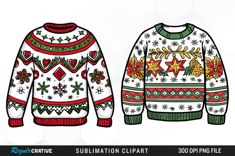 Watercolor Christmas Sweater Art Clipart example image 1