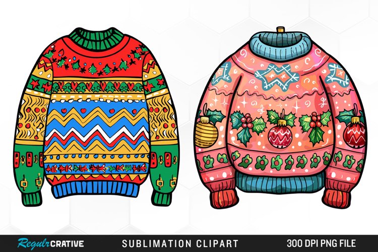 Watercolor Christmas Sweater PNG Set Clipart example image 1