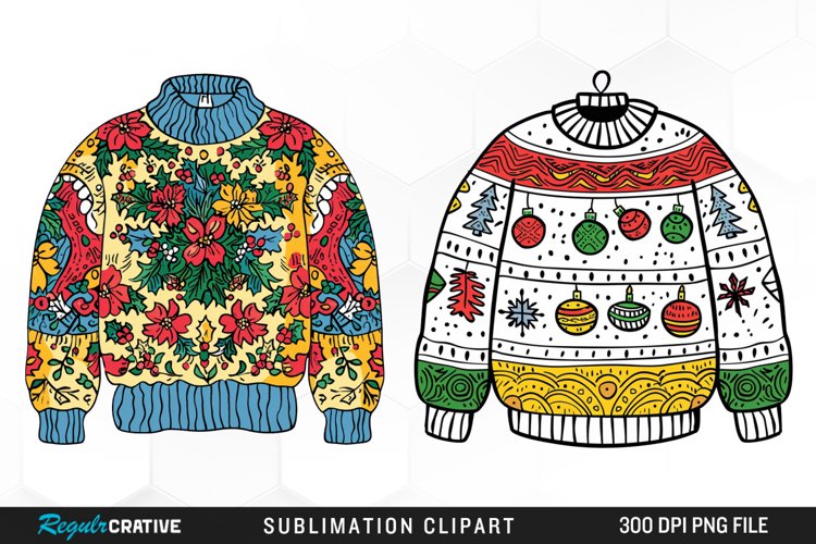 Watercolor Christmas Sweater Art Clipart example image 1