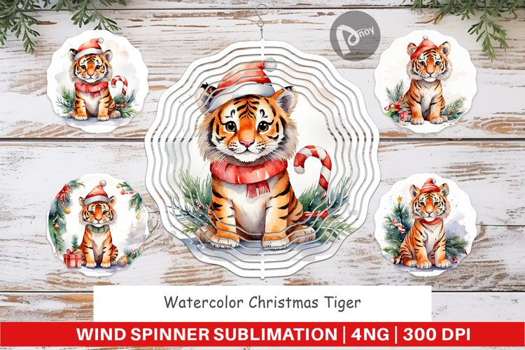 Wind Spinner Watercolor Christmas Tiger