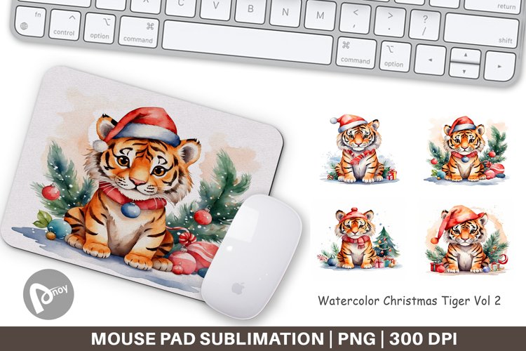 Mouse Pad Watercolor Christmas Tiger