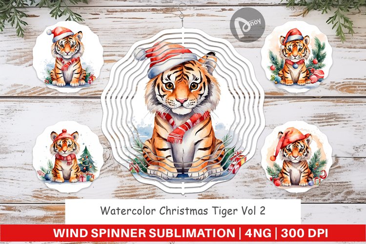 Wind Spinner Watercolor Christmas Tiger