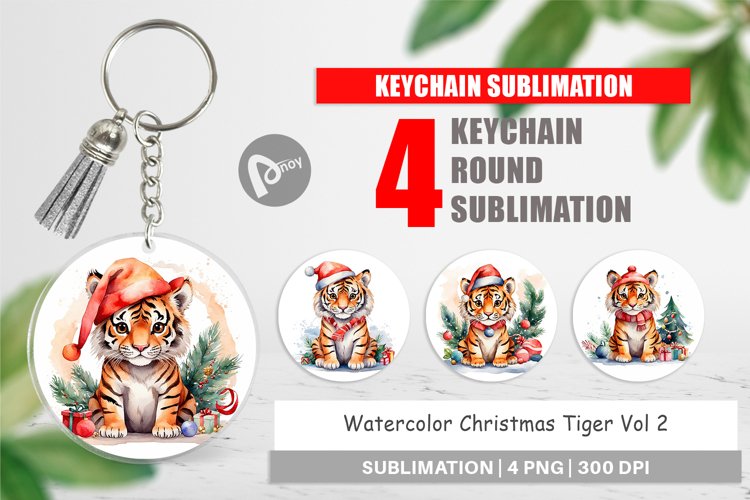 Keychain Watercolor Christmas Tiger