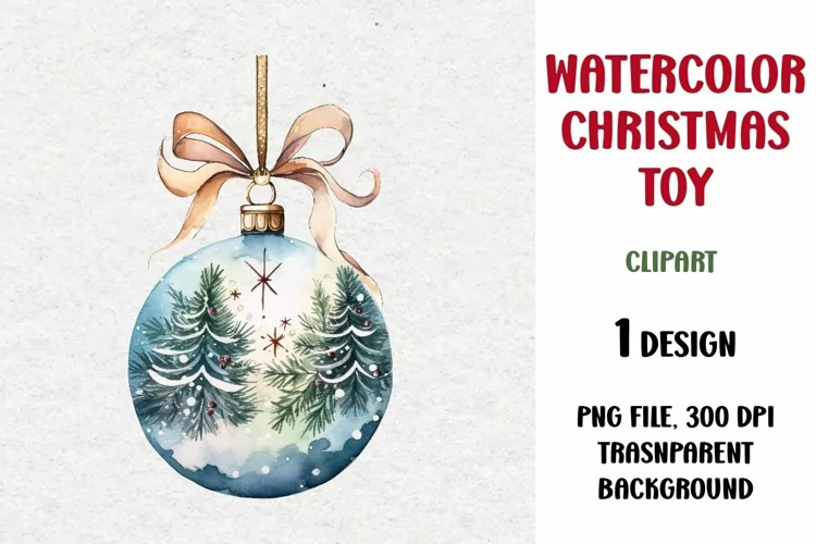 Watercolor Christmas Toy Clipart, Sublimation Design