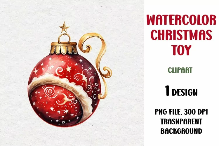 Watercolor Christmas Toy Clipart, Sublimation Design