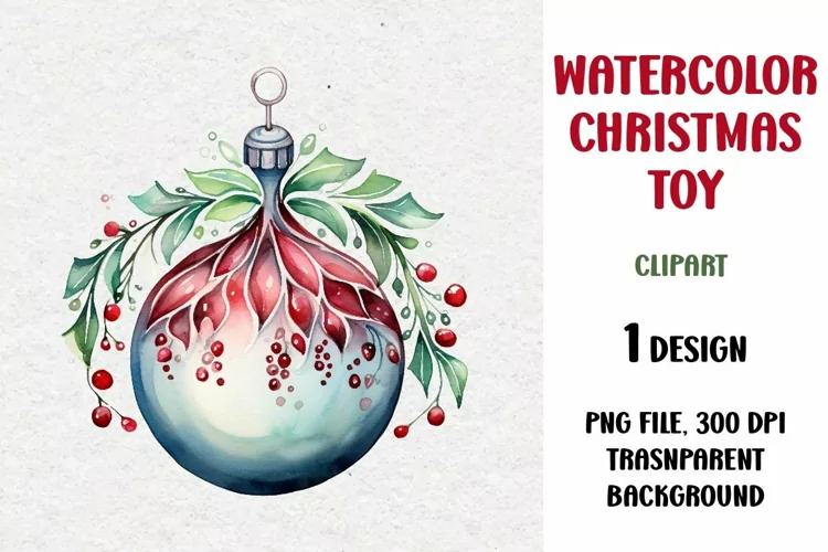 Watercolor Christmas Toy Clipart, Sublimation Design