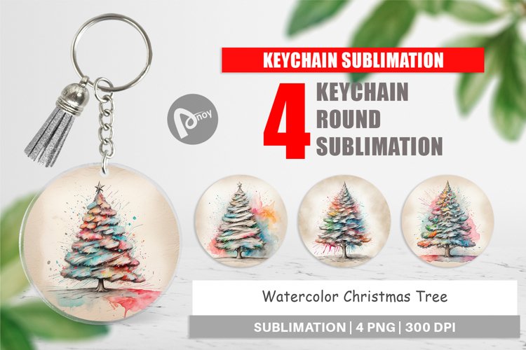 Keychain Watercolor Christmas Tree