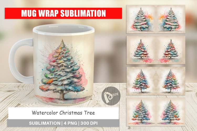 Mug Wrap Design Watercolor Christmas Tree